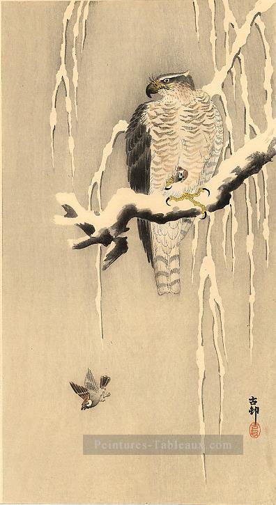 palombes sur la branche enneigée Ohara KOSON Shin Hanga Peintures à l'huile